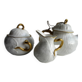 Service à café 3 éléments décor feuille, porcelaine fine décorée Or Napoléon III