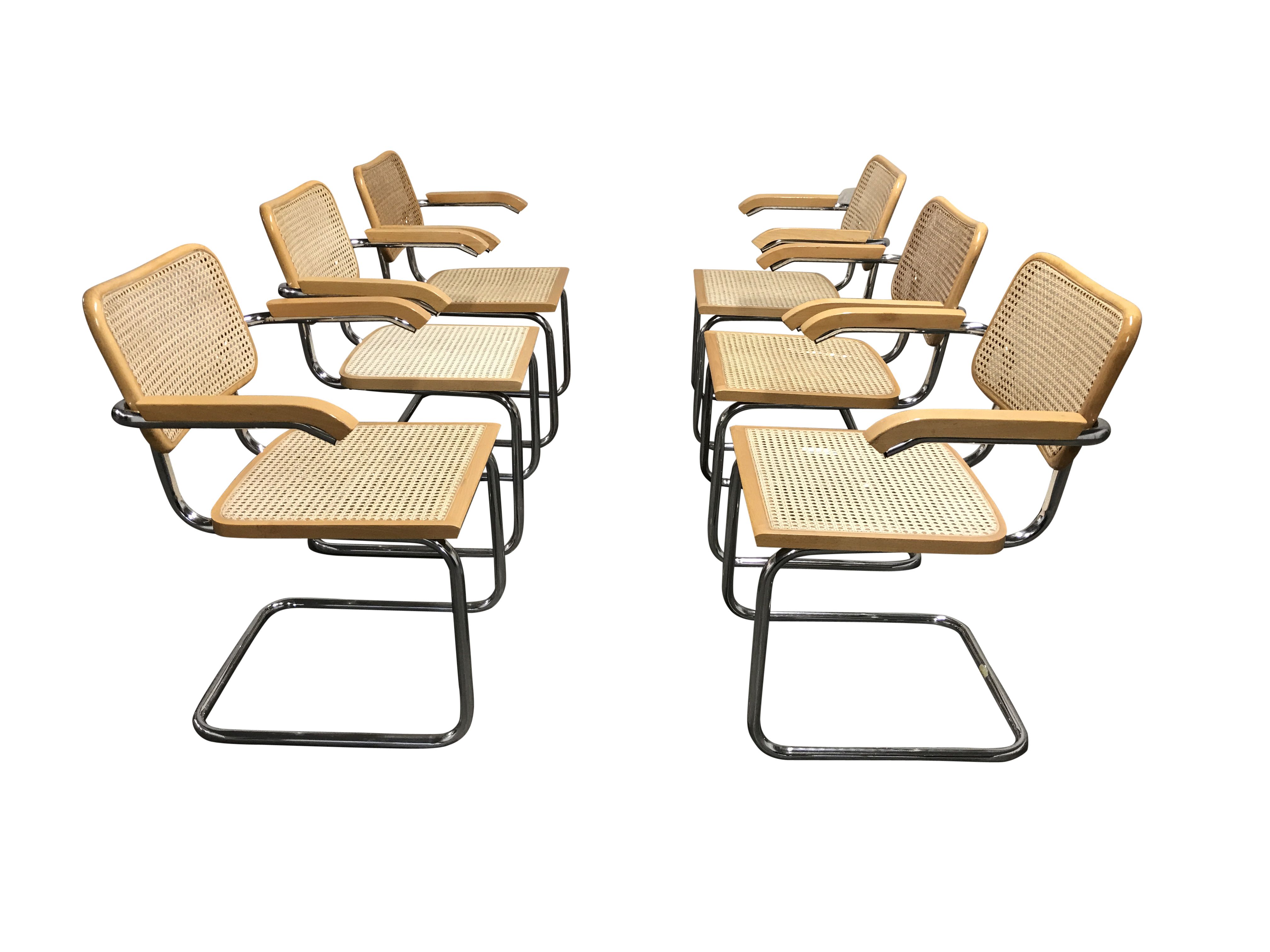 Vintage Marcel Breuer Cesca chairs, made in italy, 1970s  (set of 6)