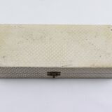 Old covered box in silver or silver metal spoon and fork with hallmarks