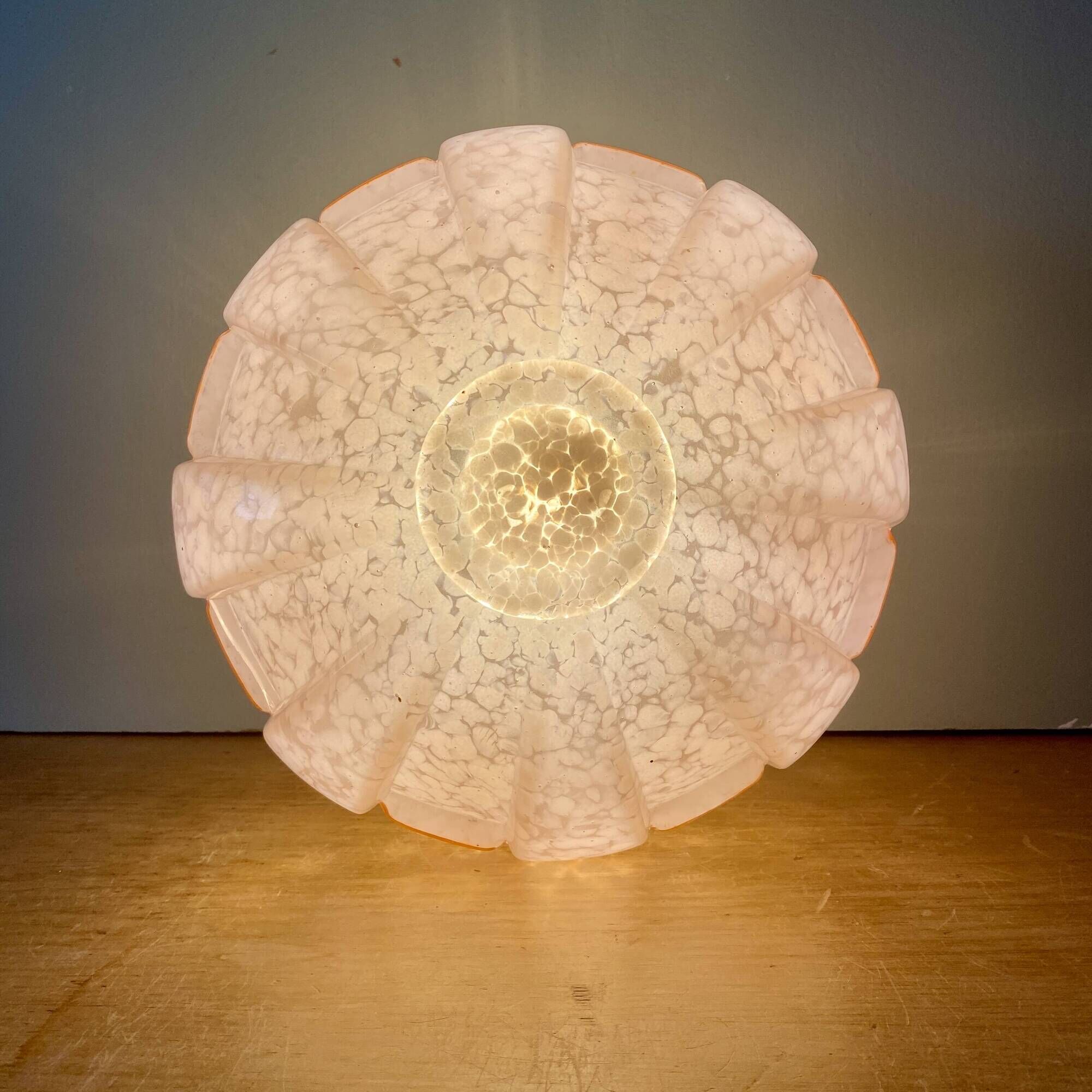 Vintage art deco globe wall or ceiling light in pink Clichy glass