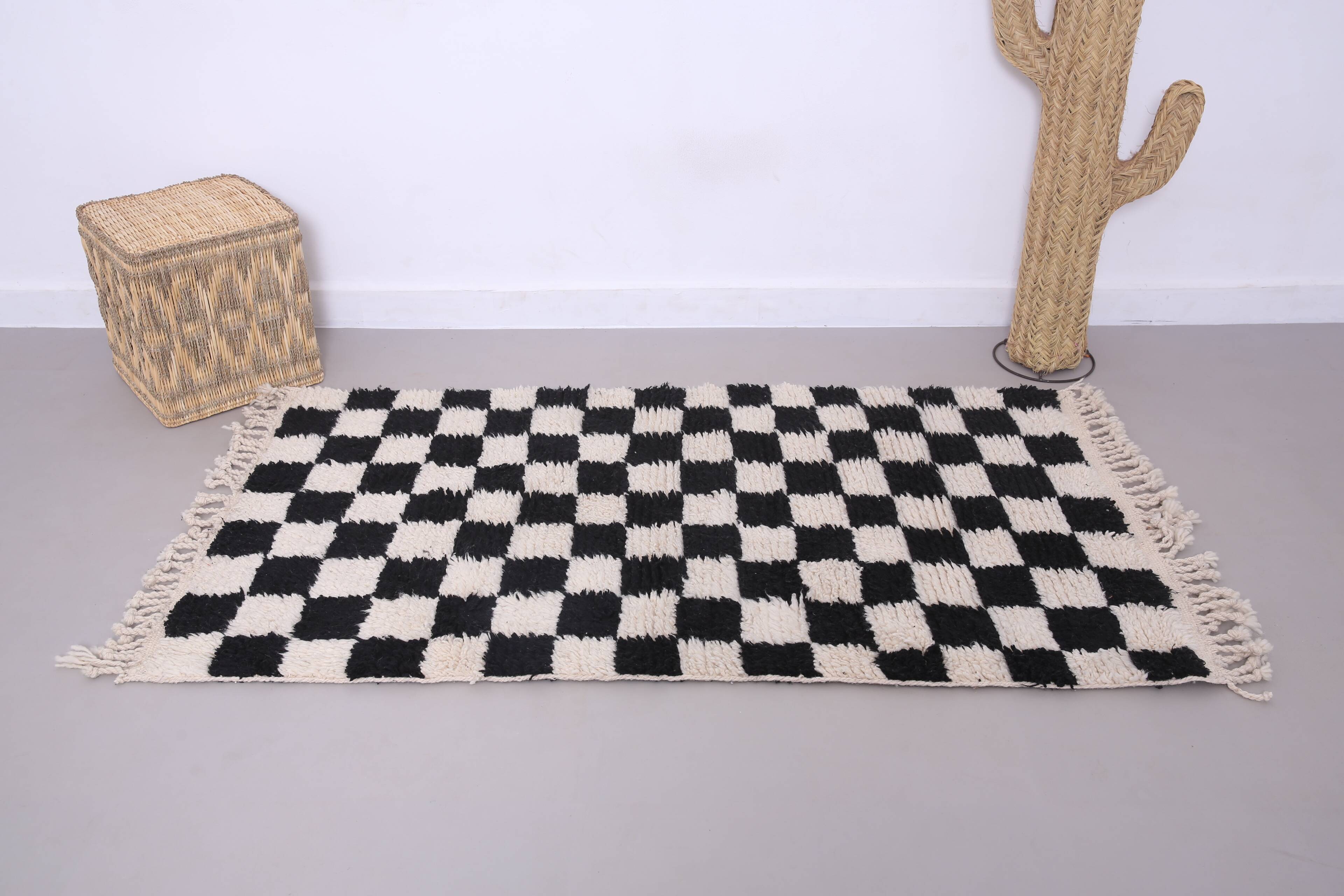Moroccan Handmade Beni Ourain Rug 95 x 177 cm - Checkered Berber Runner rug