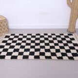 Moroccan Handmade Beni Ourain Rug 95 x 177 cm - Checkered Berber Runner rug