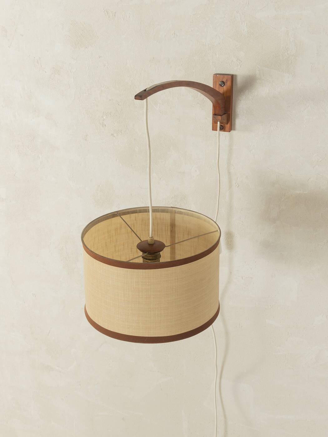 1960s wall lamp in Scandinavian design, teak and beige shade