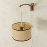 1960s wall lamp in Scandinavian design, teak and beige shade