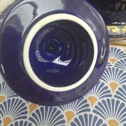 Cobalt blue porcelain bonbonnière with gold decoration on feet.