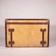 Malle courrier vintage 1910s-20s en cuir et laiton doré, France