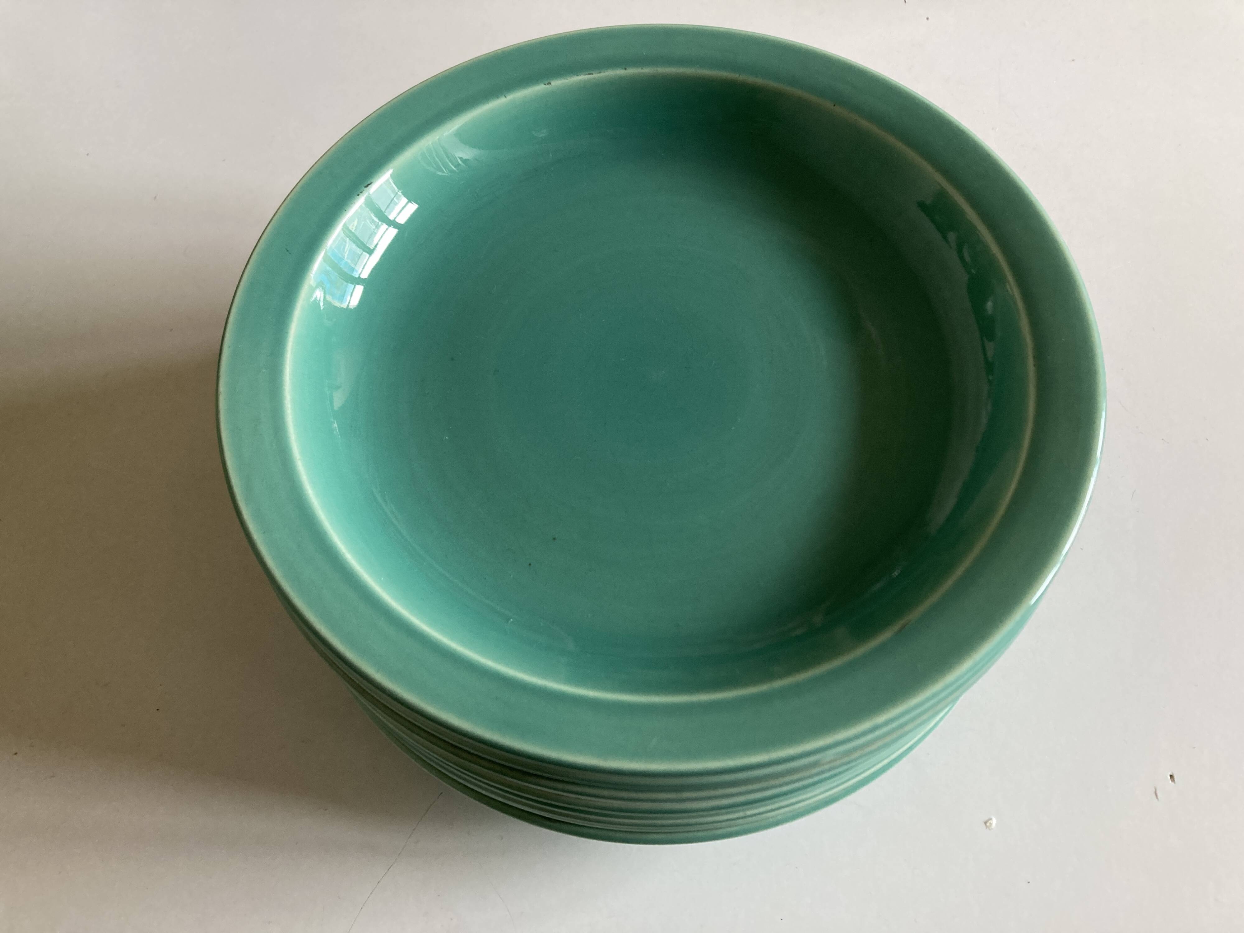 Set of 9 modernist turquoise earthenware plates from 1950 by Villeroy & Boch.