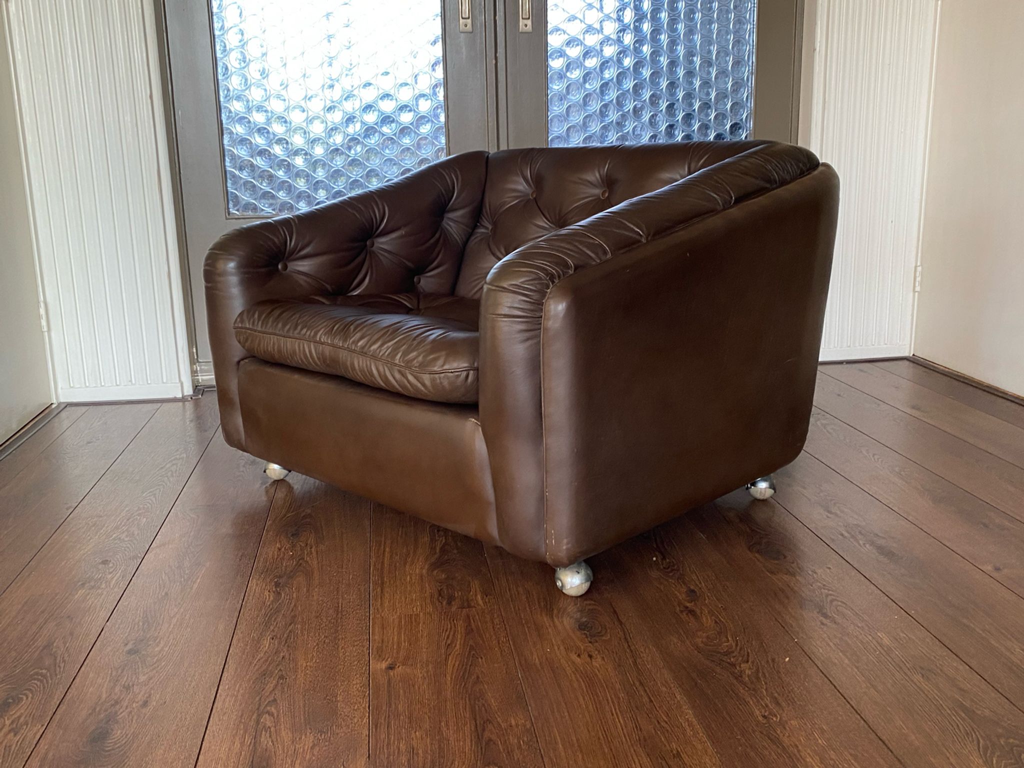 Vintage leather armchair C610 by Geoffrey Harcourt for Artifort, 1960s