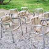 Set of 8 70s chrome chairs and smoked plexi