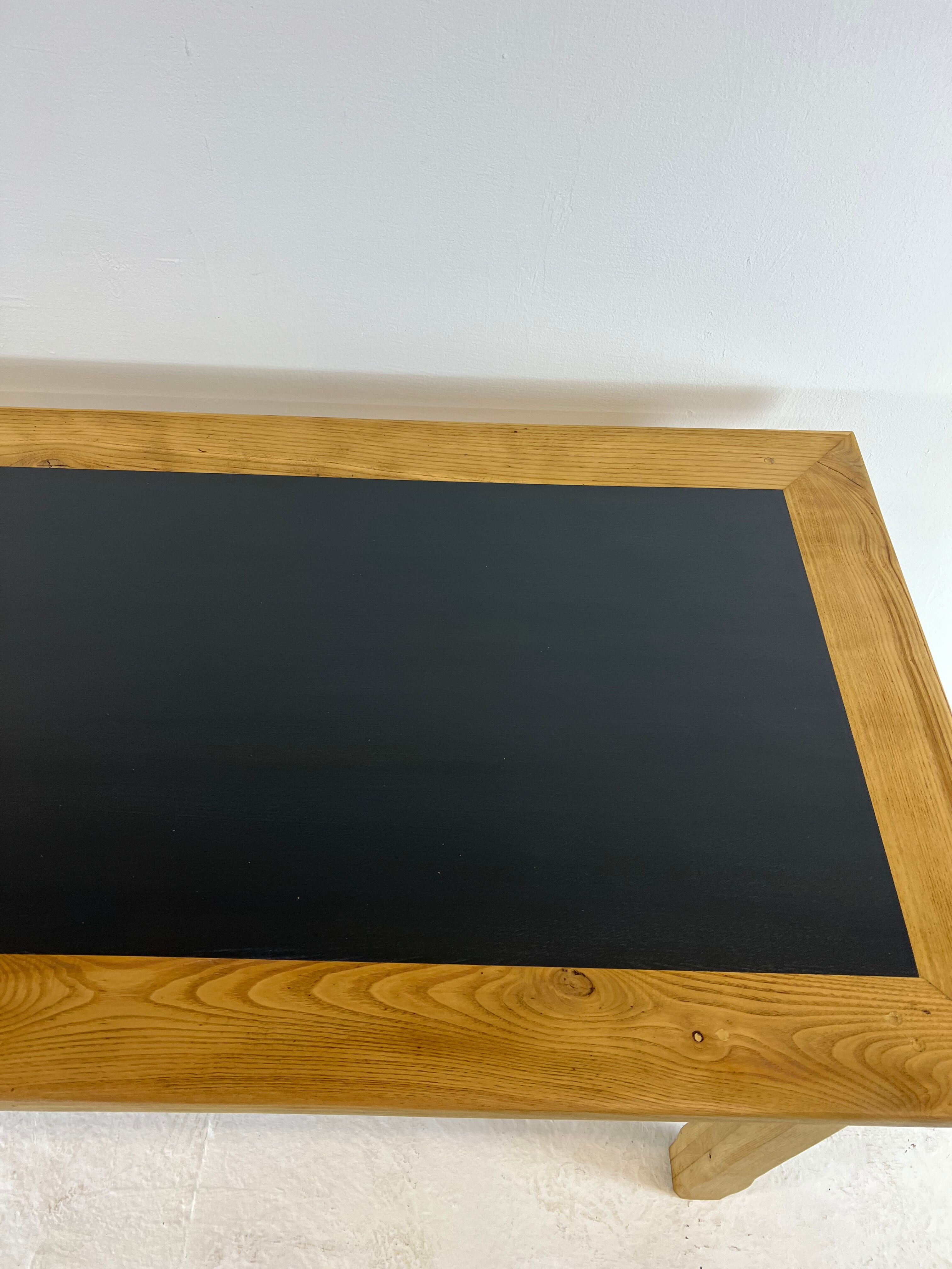 Oak farmhouse table, black top