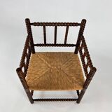 Fauteuil en hêtre teinté et paille de style Jacobéen, 1900s
