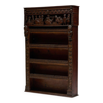 Antique expressive carved bookcase, France, 19th century