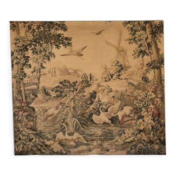 Tapestry decorated with waders, waterfront and greenery