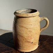 Pot ovale en grès mat beige, 1 anse