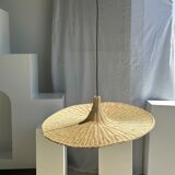 Large suspension, rattan luminaire in hat shape D:80cm