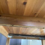 Round table 117cm extendable with a solid pine extension, vintage from the 1970s.