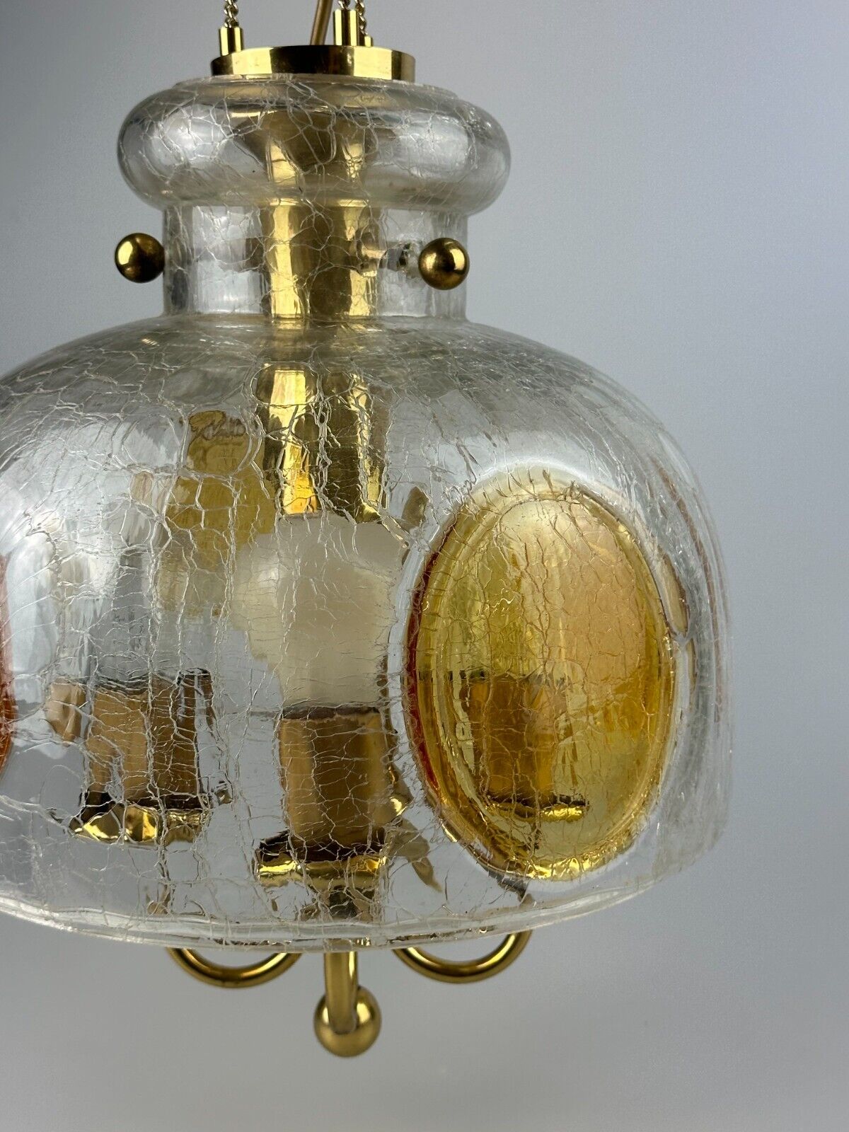 1960's 1970's brutalist ceiling lamp pendant lamp brass & murano glass
