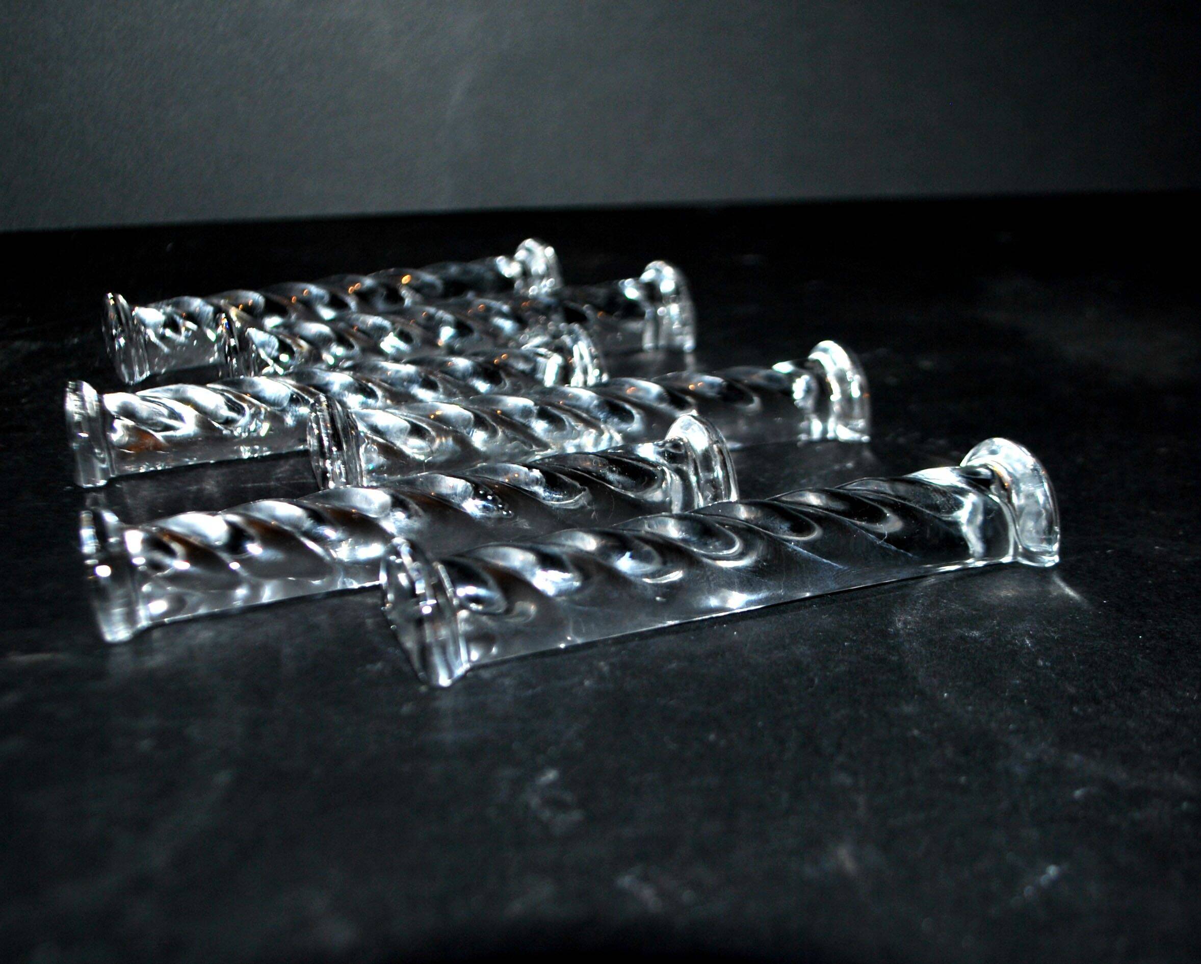 Set of 6 designer knife rests in twisted molded glass - vintage tableware