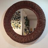 Round woven rattan mirror, 1970