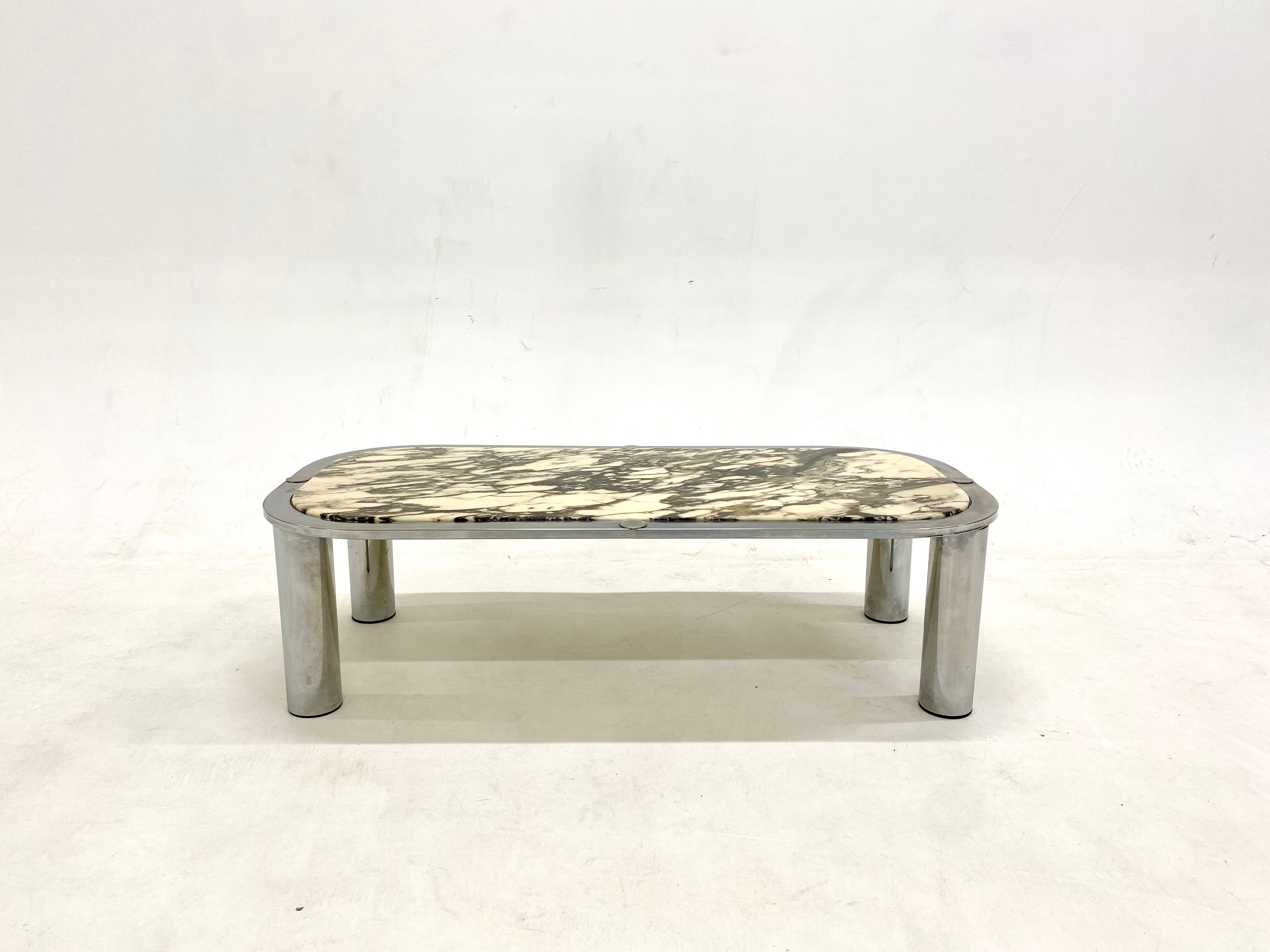 Table low marble and chrome 1970s