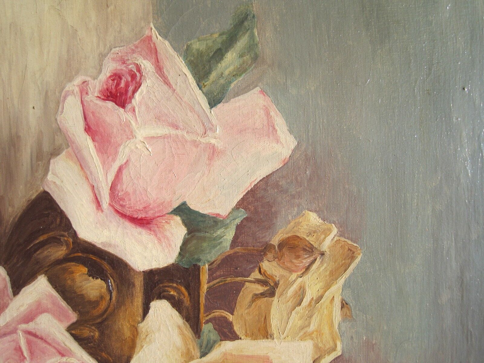 Oil painting on canvas HST Roses Vase signed GUY FAUDOT Pier