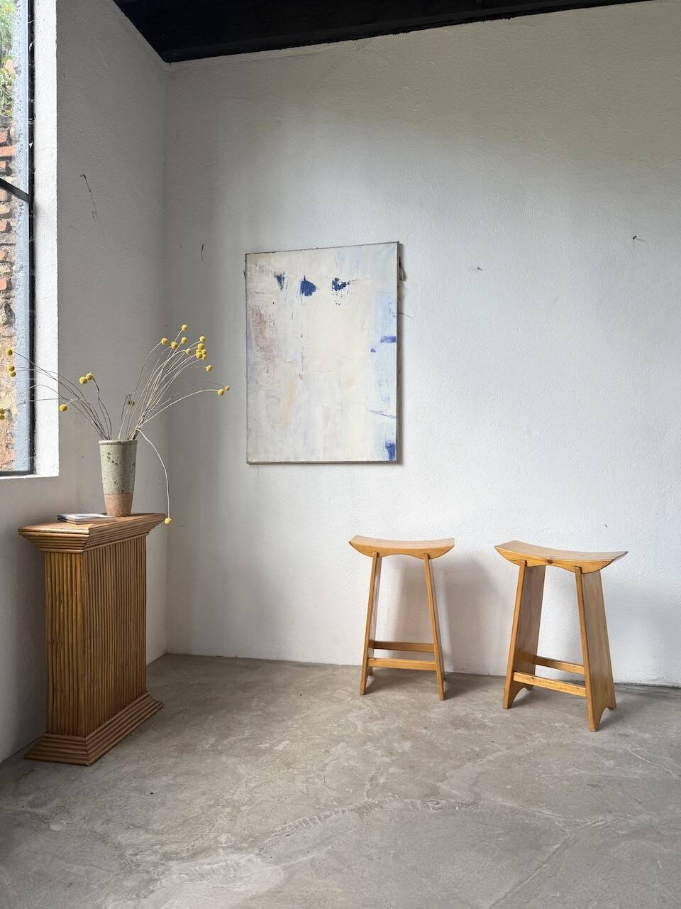Toile abstraite blanche, peinture à l’huile XXème