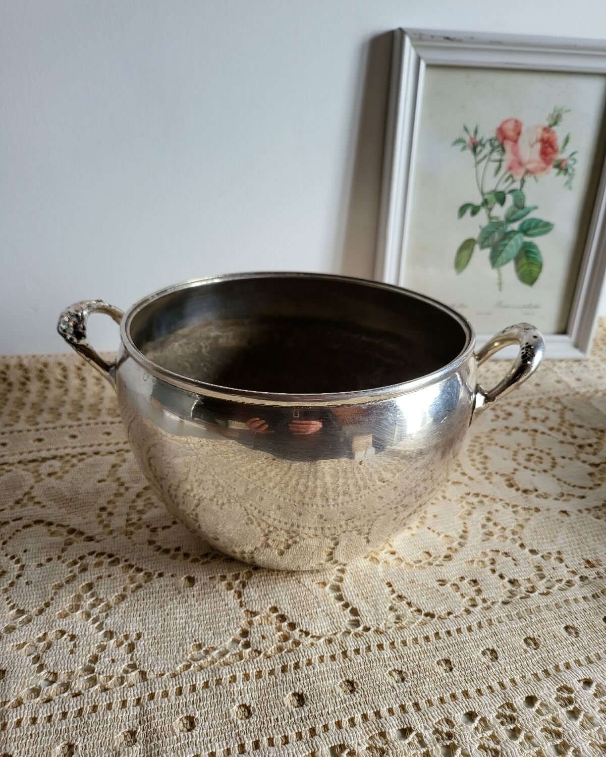 Silver-plated metal planter pot