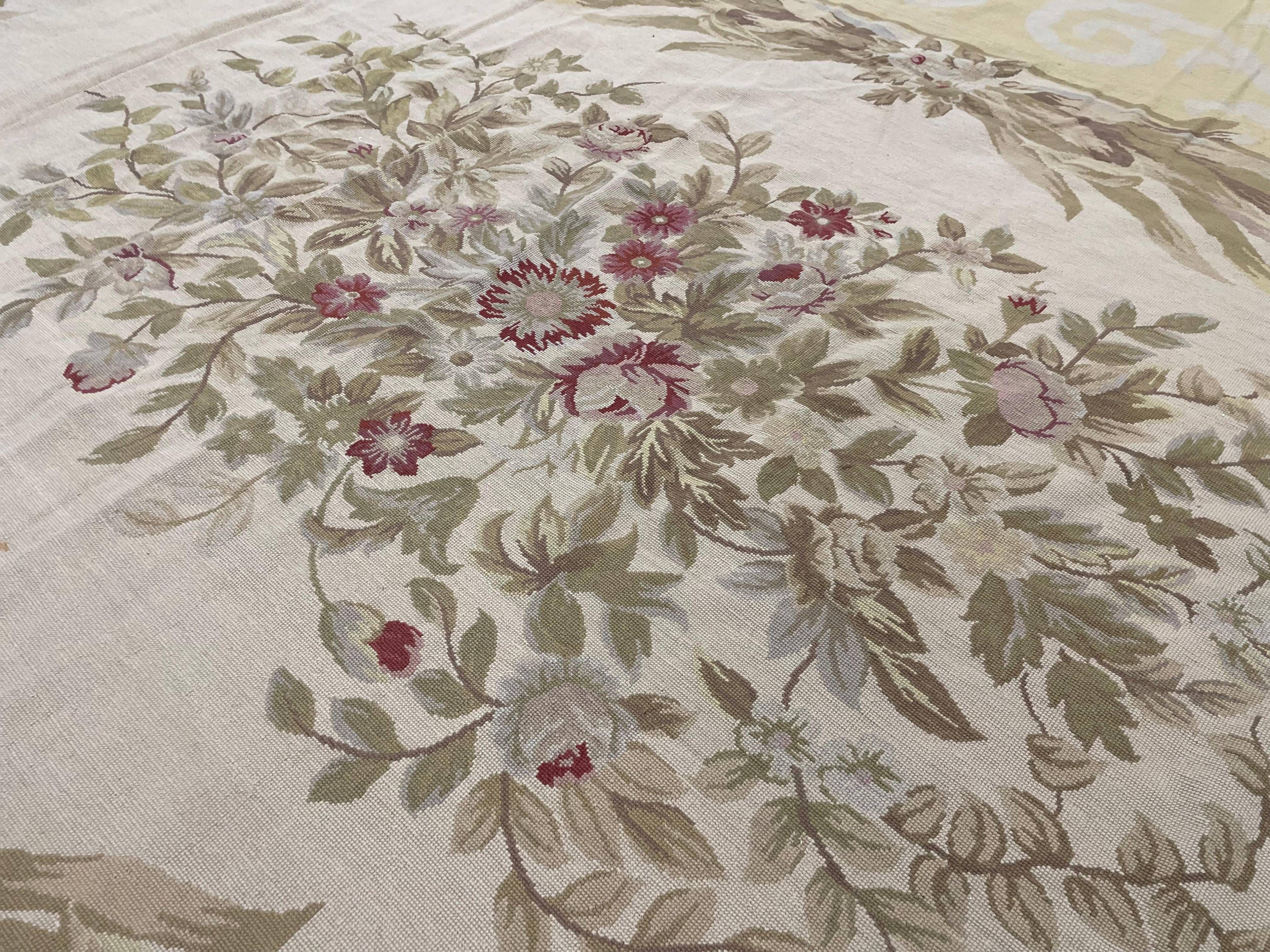 Oversize Aubusson Needlepoint Floral Rug Extra Large Palace Carpet, 414 x 604 cm