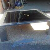 Coffee table square in chromed steel and mirror blue around 1970