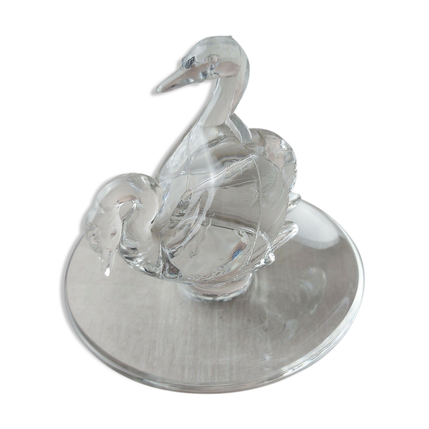 Old crystal ring, swan couple décor, Lalique