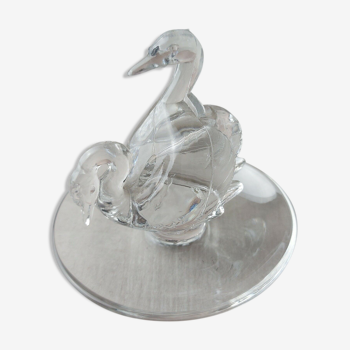 Old crystal ring, swan couple décor, Lalique