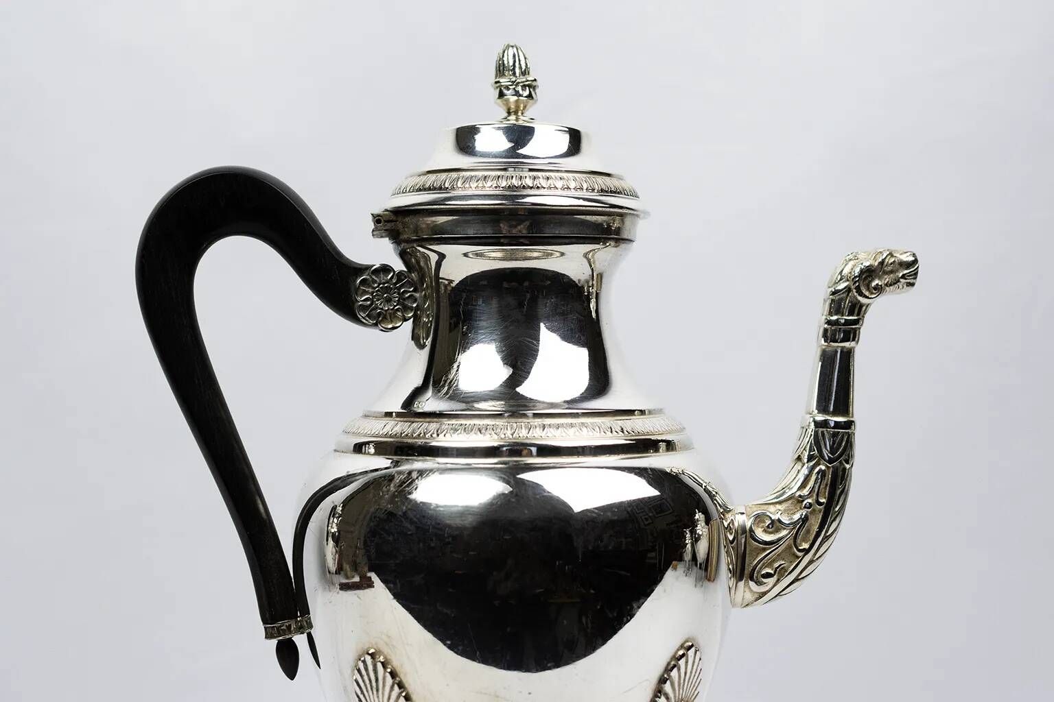 Empire-style tea and coffee service with ram's head spout - silver-plated, 5 pieces