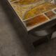 Ceramic coffee table and brushed steel Roche Bobois design Gregorieff 70s, 108x47cm