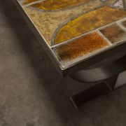 Ceramic coffee table and brushed steel Roche Bobois design Gregorieff 70s, 108x47cm