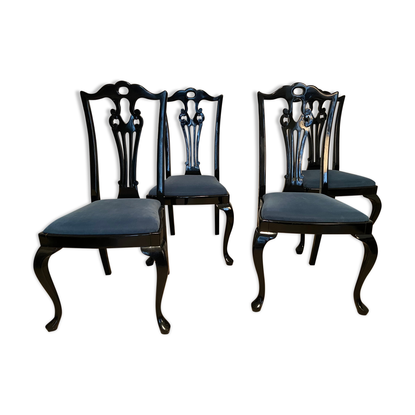 4 black lacquered chairs, 1970s