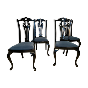4 chaises laquées noires, - 1970s