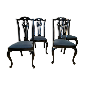 4 black lacquered chairs, 1970s