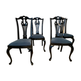 4 chaises laquées noires, 1970s