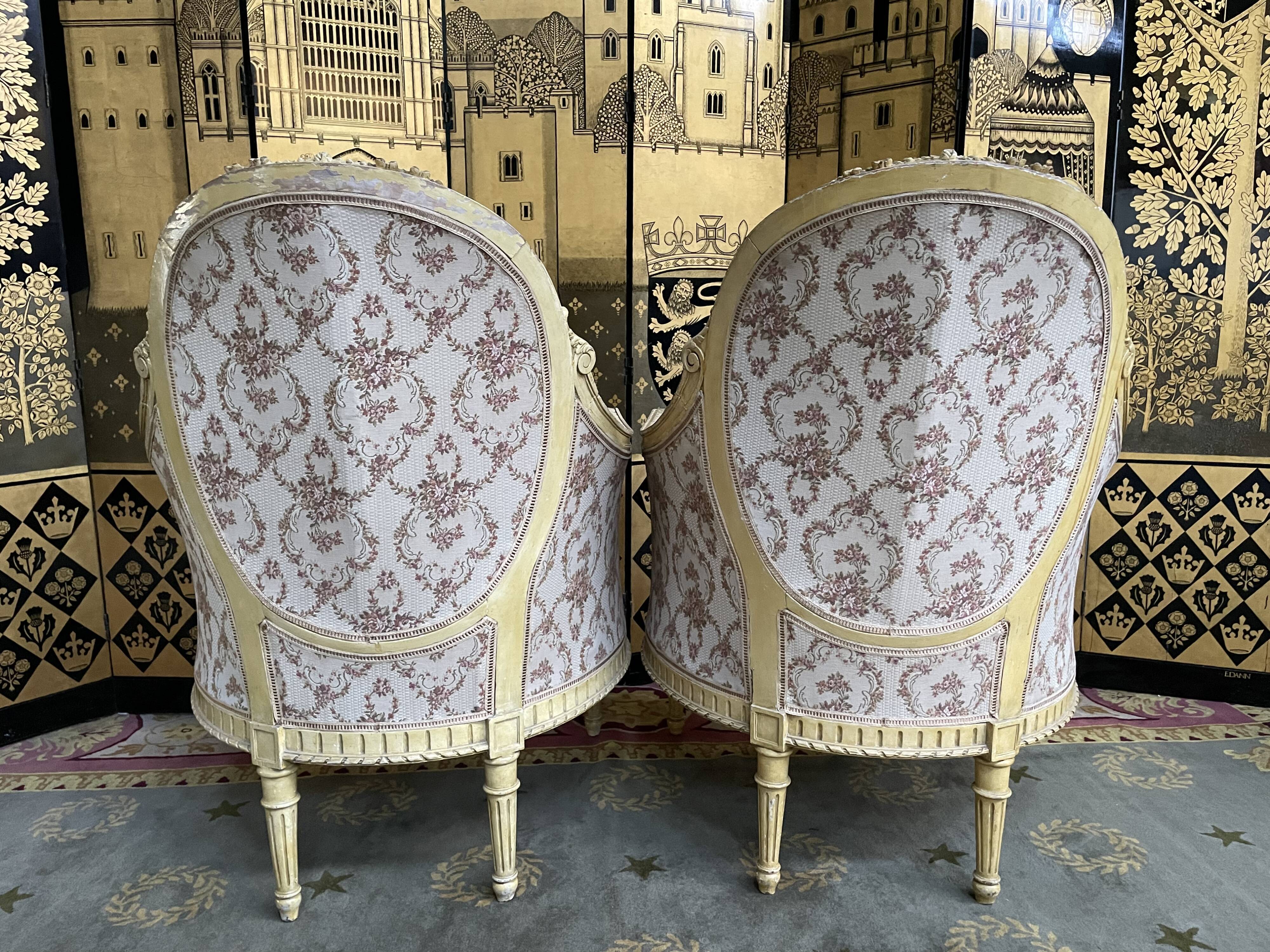 Pair of shepherdess armchairs in Louis XVI 1900 style