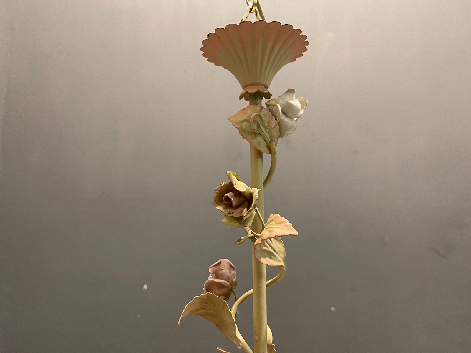 Italian Tole and Ceramic Rose Chandelier