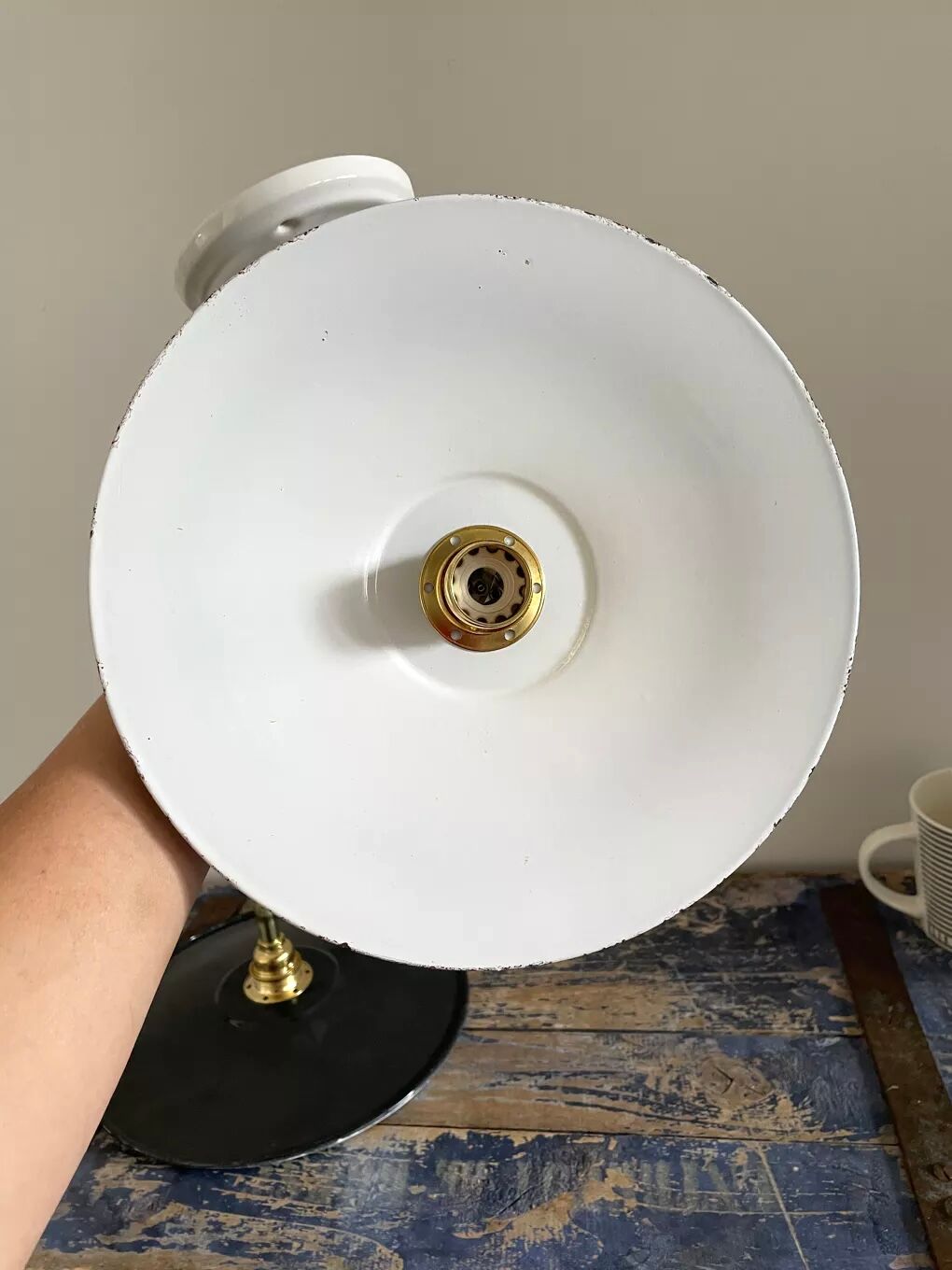 Set of two new electrified anthracite enamelled sheet wall lamps