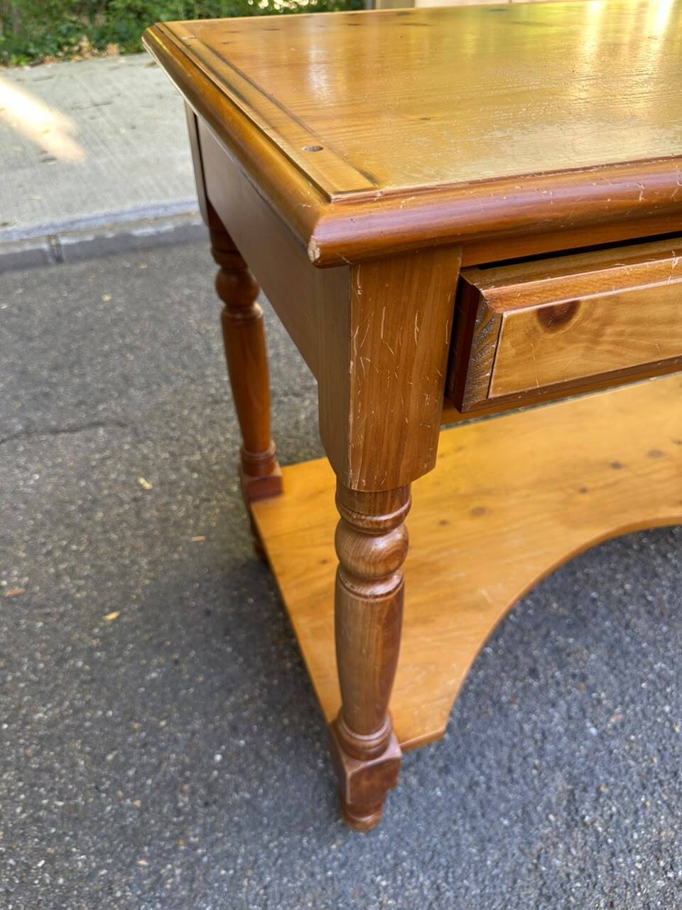 Vintage Console Desk in Solid Pine with Removable Upper Unit 1980