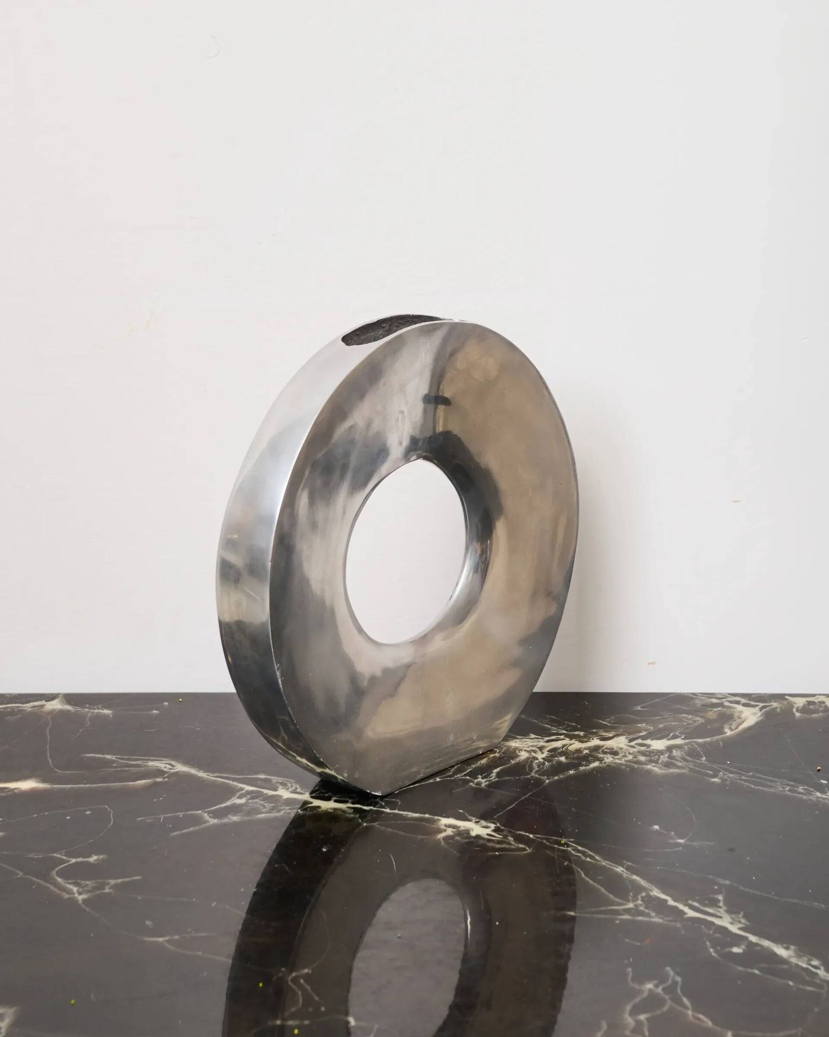 Round openwork aluminium cast vase, 1970s
