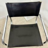 Lot of 4 tubular metal and black leather chairs MG5 Grassi style 70s