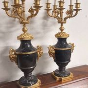 Antique Lumi pair of large marble and mercury-gilt bronze candelabras