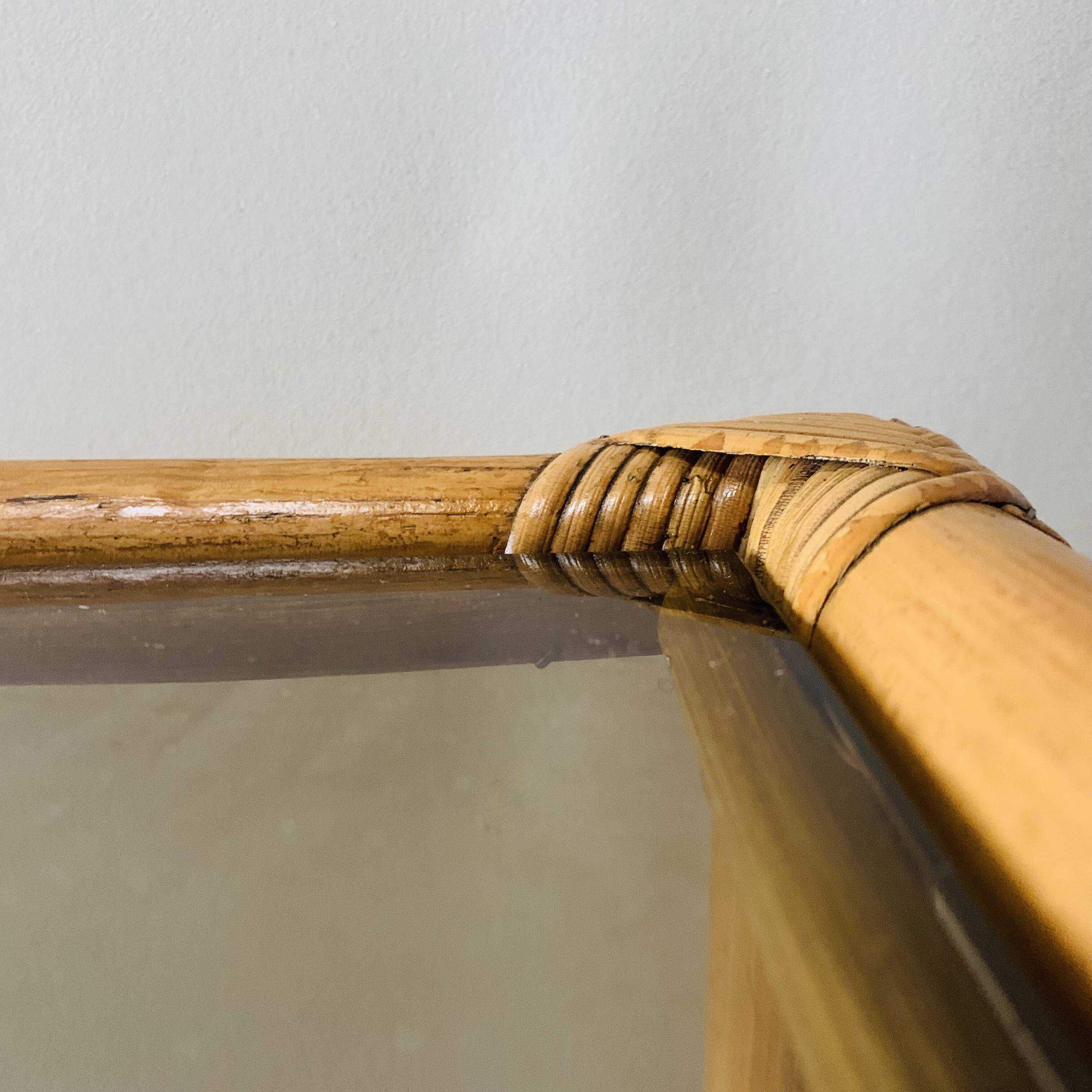Vintage bamboo and smoked glass side table - end table