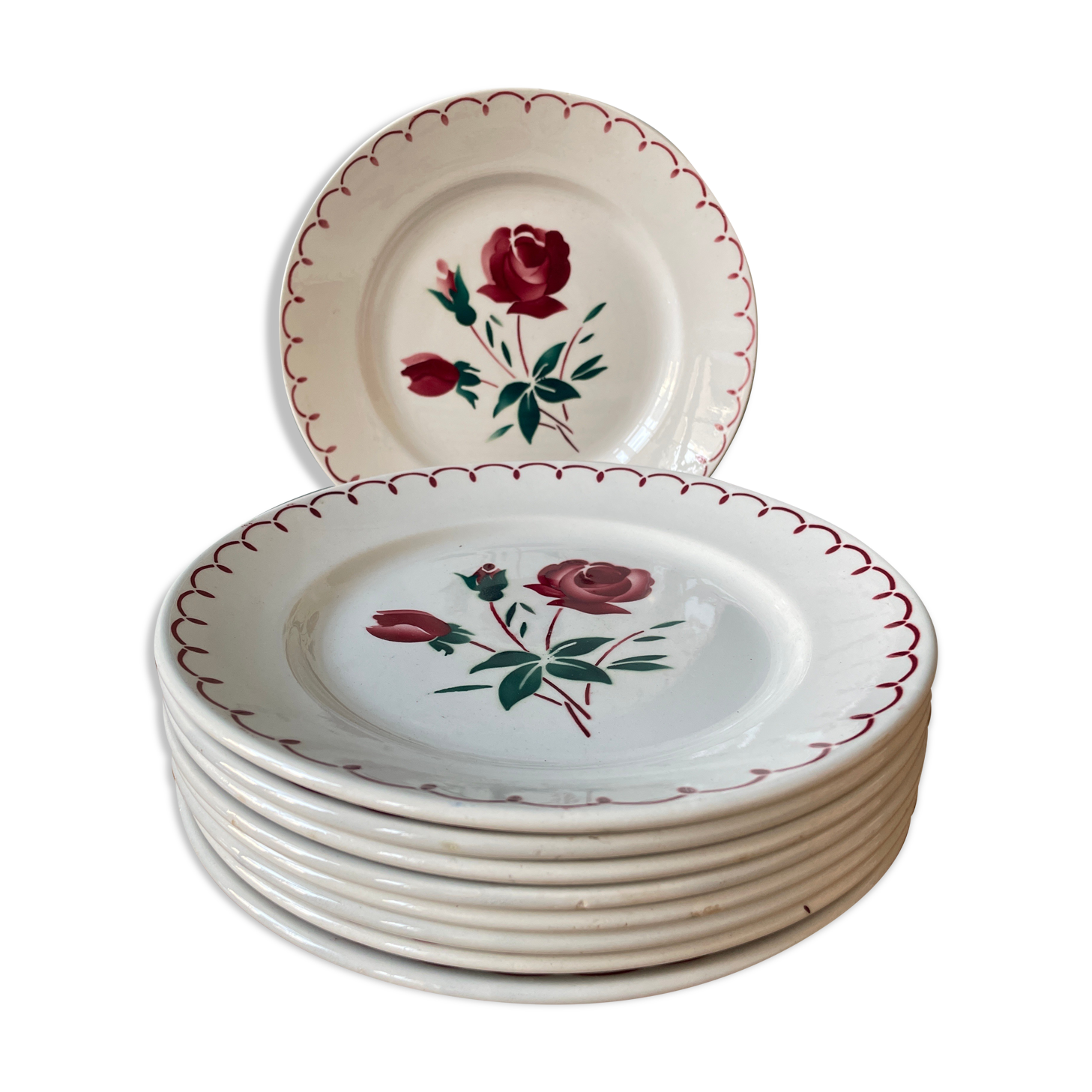 Set of 9 vintage flat plates in Badonviller earthenware
