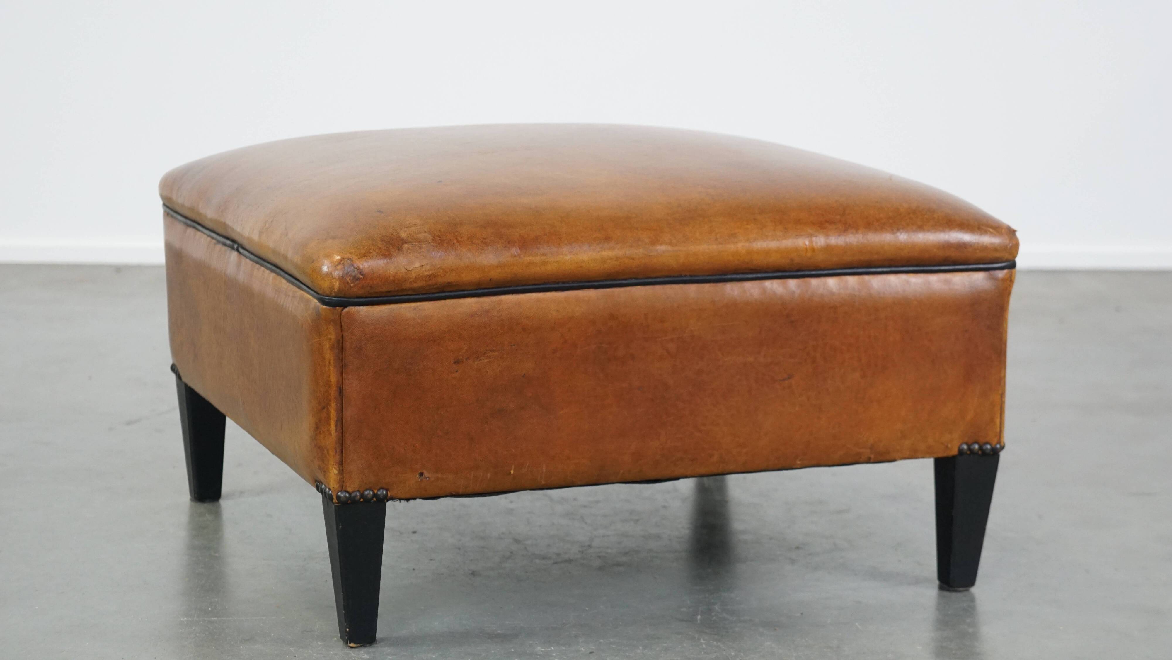 Large square sheepskin leather ottoman