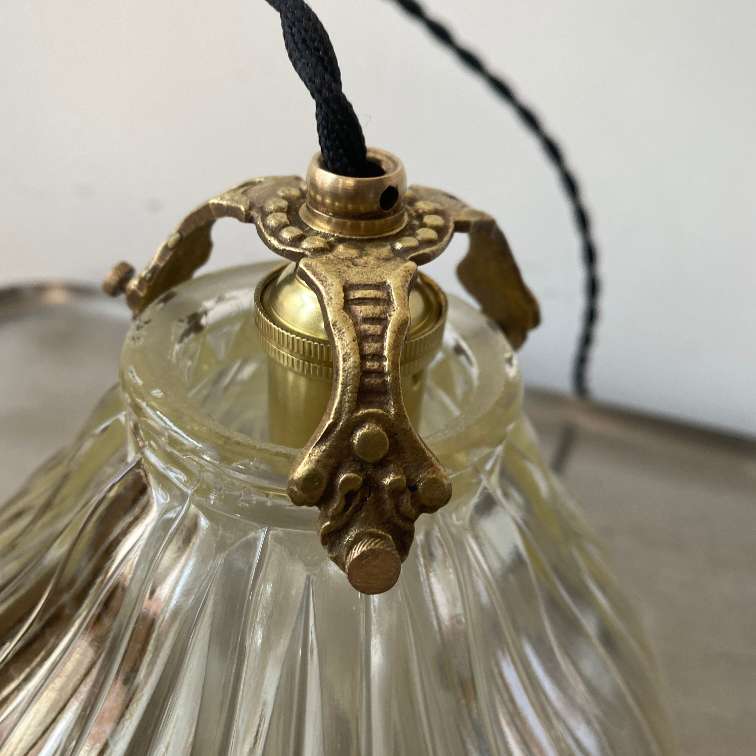 Old vintage holophane glass suspension