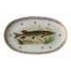 Large French porcelain dish L.C – Painted pike & gilded frieze